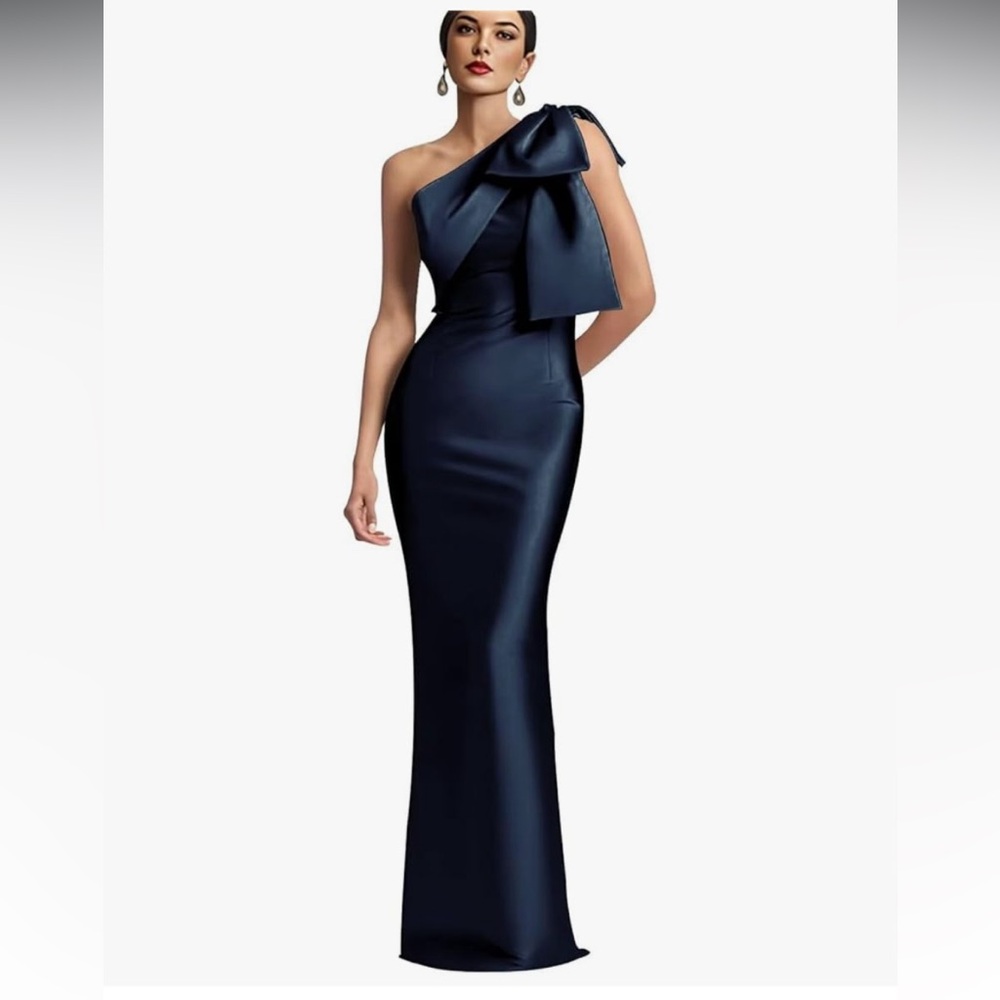 Elegant Navy Blue One-Shoulder Dress